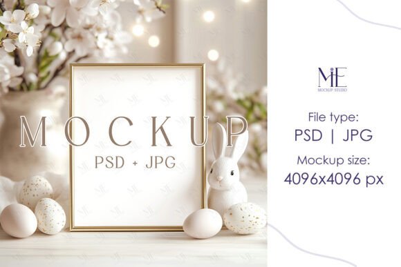 Easter Table Sign Photo Frame Mockup PSD