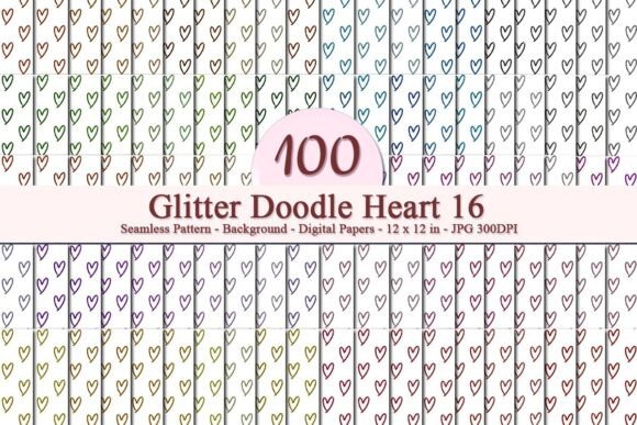 Glitter Doodle Heart 16 Seamless Pattern